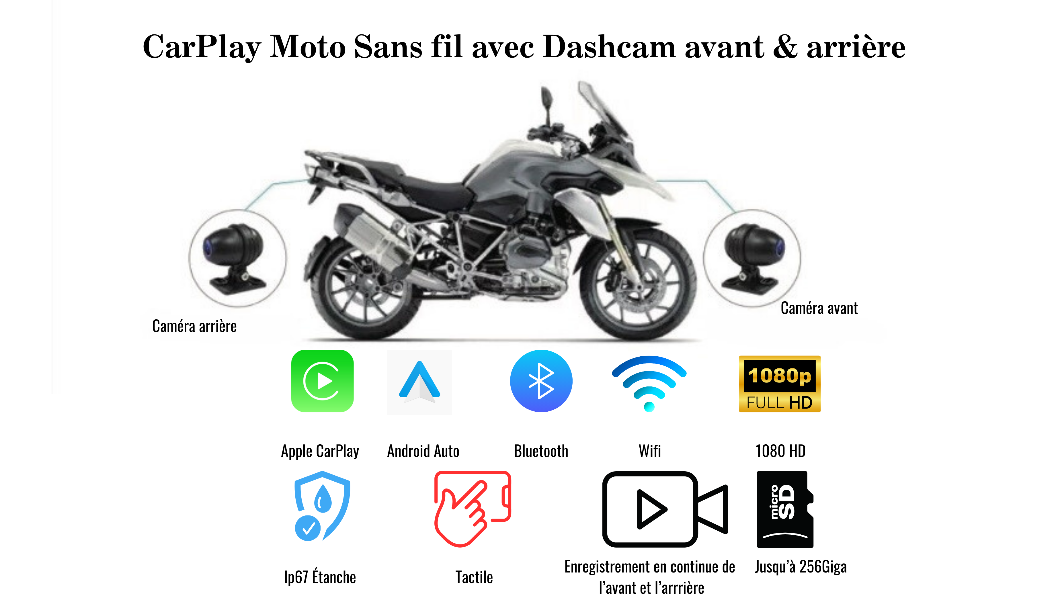 CarPlay Moto WTK and Dashcam Front & Rear