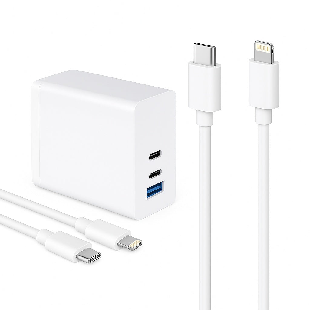 140-W-GaN-Ultra-Schnellladegerät + 2 USB-C-KABEL ZU LIGHTNING APPLE MFI (iOS/iPHONE/iPAD), 2 Meter 
